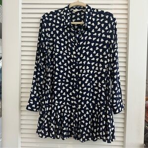 Anthropologie Heart Printed Long Sleeve Peplum Button-Down